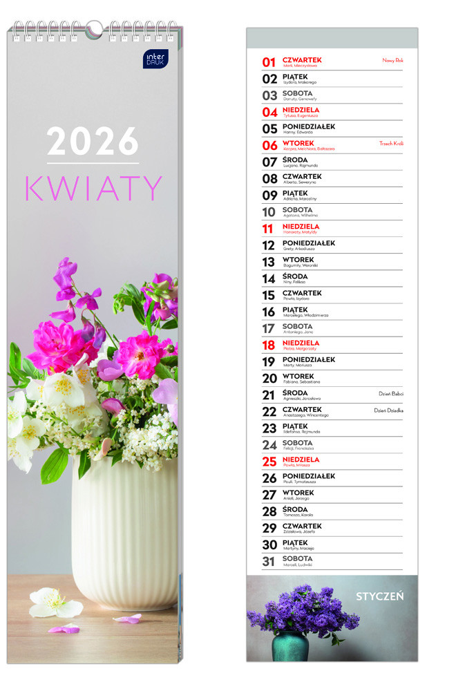 Kalendarz paskowy 13,5x50 cm Kwiaty Interdruk